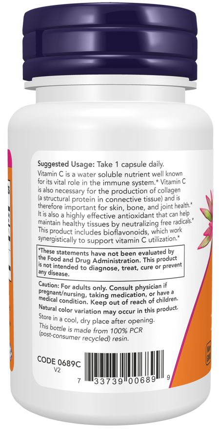 NOW Foods - Vitamina C-1000, 30 capsule - Billede 3
