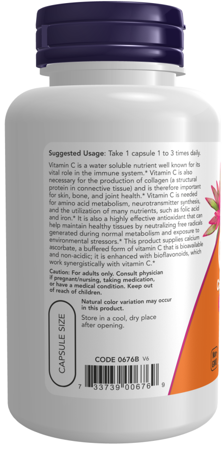 NOW Foods - Vitamina C-500 sub formă de Ascorbat de Calciu - 250 capsule - Billede 3