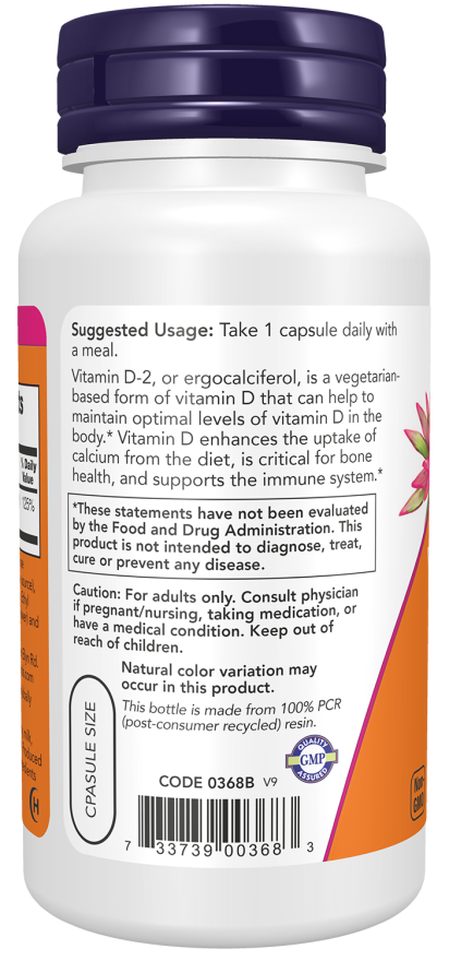 NOW Foods - Vitamina D 1000 UI Vegetariană, Uscată - 120 capsule - Billede 3