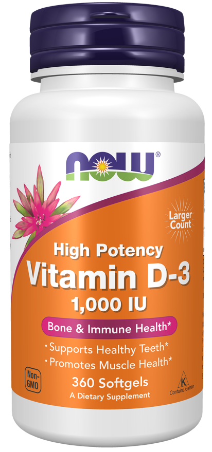 NOW Foods - Vitamina D-3, 1000 UI - 360 capsule moi - Billede 4