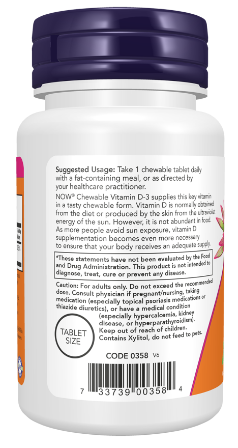 NOW Foods - Vitamina D-3, 5000 UI (Tablete masticabile) - 120 tablete masticabile - Billede 3