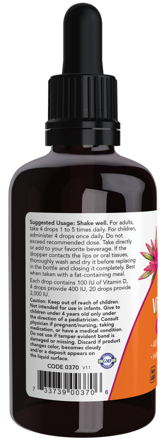 NOW Foods - Vitamina D-3 Lichidă, 400 UI - 59 ml - Billede 3