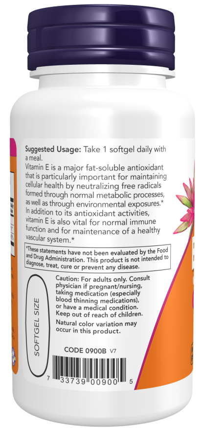 NOW Foods - Vitamina E-1000 Naturală (Tocoferoli Mixti) - 50 capsule moi - Billede 3