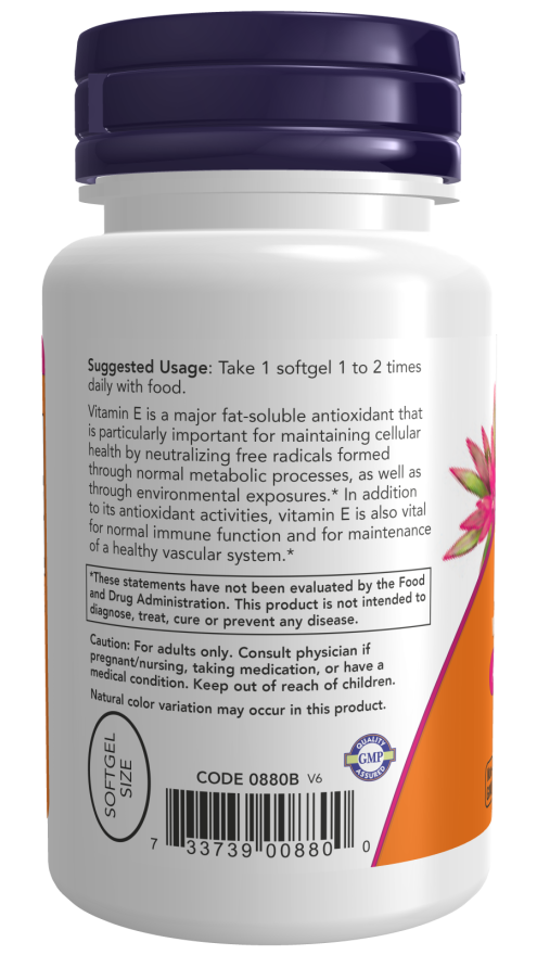 NOW Foods - Vitamina E-200 Naturală (Tocoferoli Mixti) - 100 capsule moi - Billede 3