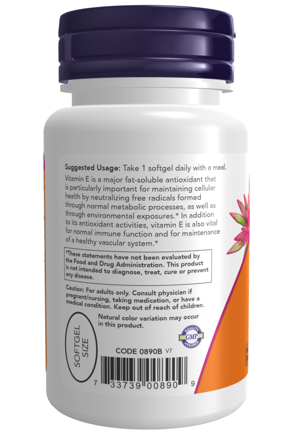 NOW Foods - Vitamina E-400, Tocoferoli Naturali Mixti, 50 capsule moi - Billede 3