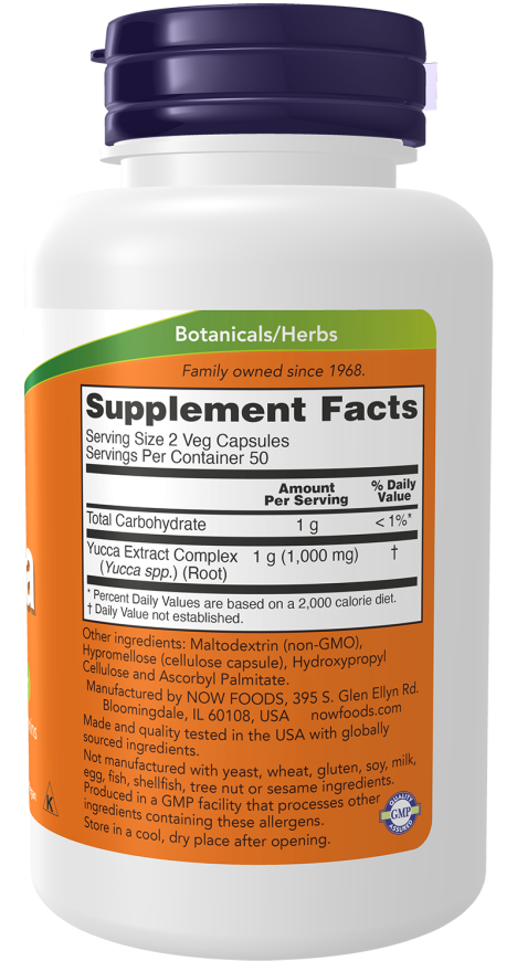NOW Foods - Yucca 500mg, 100 capsule - Billede 2