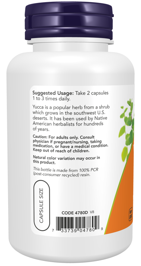 NOW Foods - Yucca 500mg, 100 capsule - Billede 3