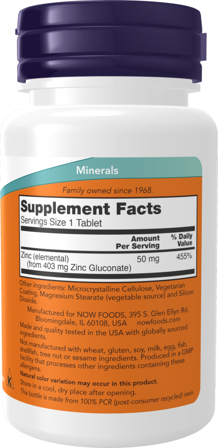NOW Foods - Zinc, 50mg - 250 tablete - Billede 2