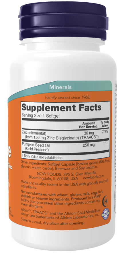 NOW Foods - Glicinat de Zinc, 120 capsule moi - Billede 2