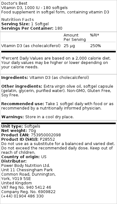 Doctor's Best - Vitamina D3 5000 UI, 720 capsule moi - Billede 3