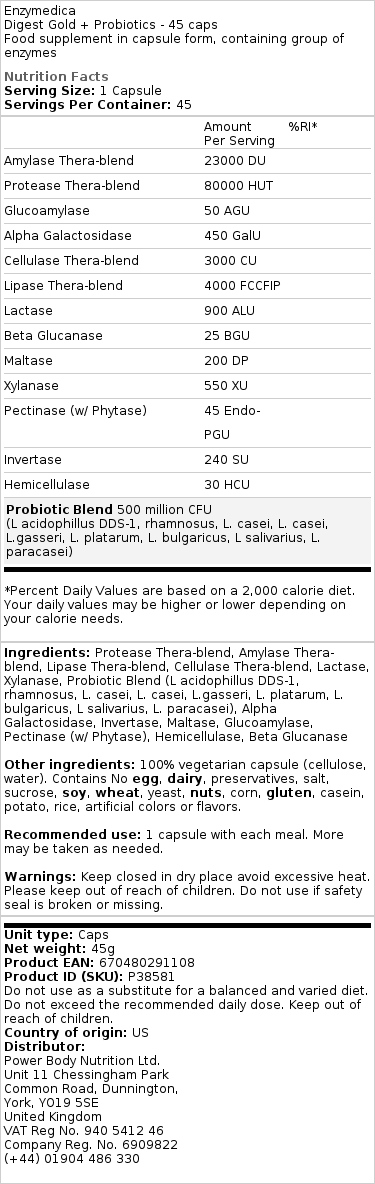 Enzymedica - Digest Gold + Probiotice, 90 capsule - Billede 2